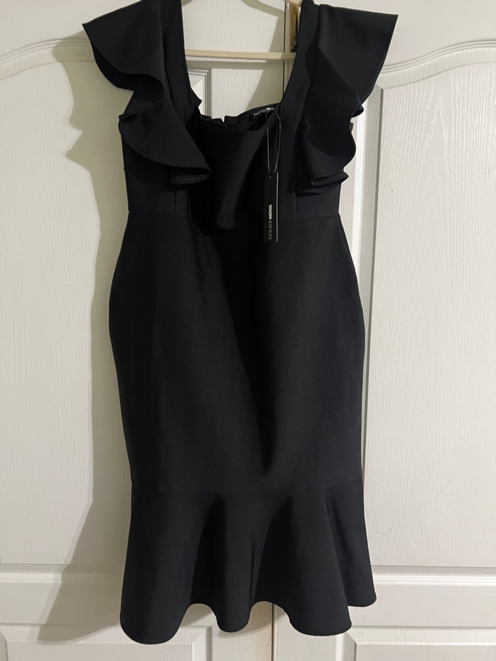 Fashion Nova Black Ruffle-Trim Sheath Dress - Women